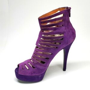 COLIN STUART Gladiator Purple Suede Platform Stilettos EUC